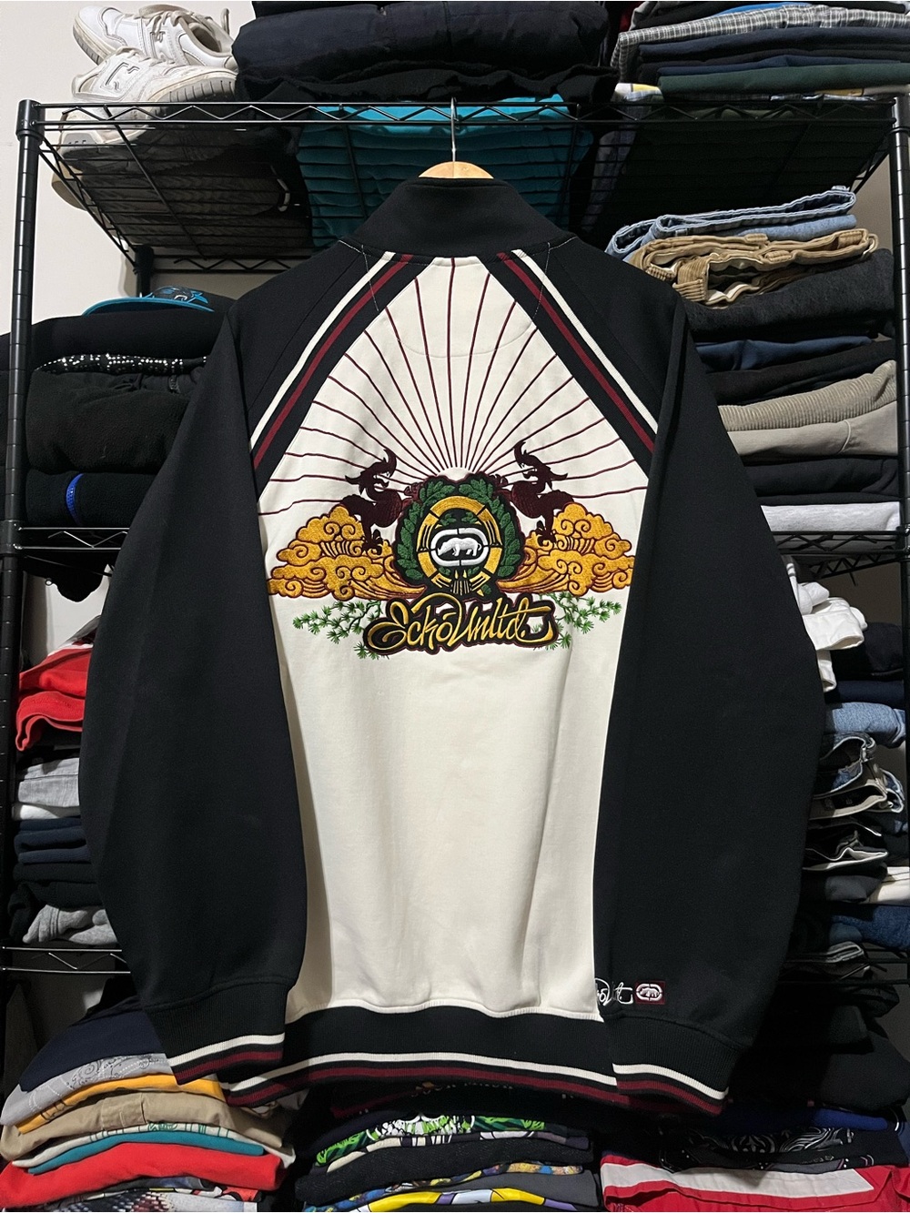 Ecko Unlimited Black & Cream Graphic Track Sweater